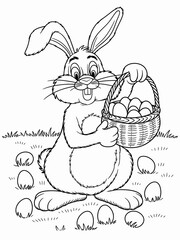 happy easter, easter bunny coloring page. 300dpi printable. vol 1.