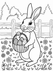 happy easter, easter bunny coloring page. 300dpi printable. vol 1.