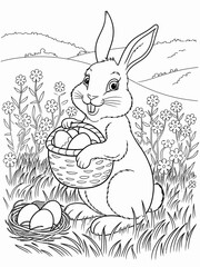 happy easter, easter bunny coloring page. 300dpi printable. vol 1.