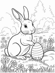happy easter, easter bunny coloring page. 300dpi printable. vol 1.