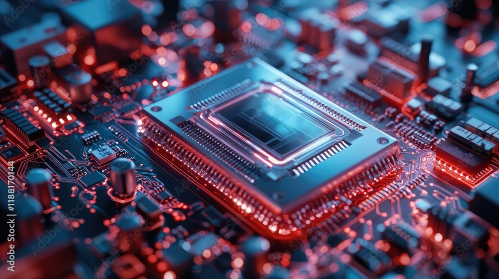 Poster close-up of a computer processor on a high-tech circuit board