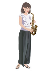 Obraz premium サックスを演奏する女子イラスト