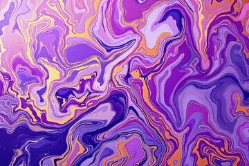 Abstract purple and gold fluid art pattern on bright background.