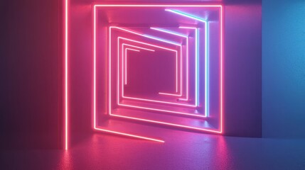 Futuristic Abstract Tunnel with Neon Lights and Colorful Reflections