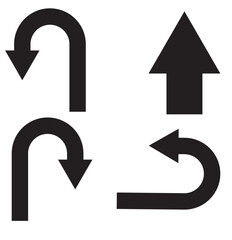 Print arrow shape symbol set - arrow pointing to the left, right and straight forward, black and white  . 1176