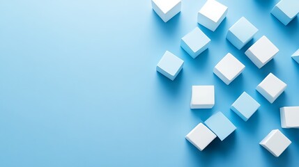 Blue and White Cubes Scattered on a Background
