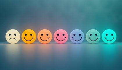 Naklejka premium Journey of Emotions: Smiley faces transitioning from sad to happy, representing mental recovery and awareness