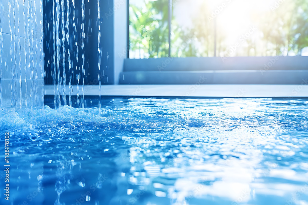 Aufkleber A serene pool scene with cascading water, sunlight filtering through, creating a tranquil atmosphere
