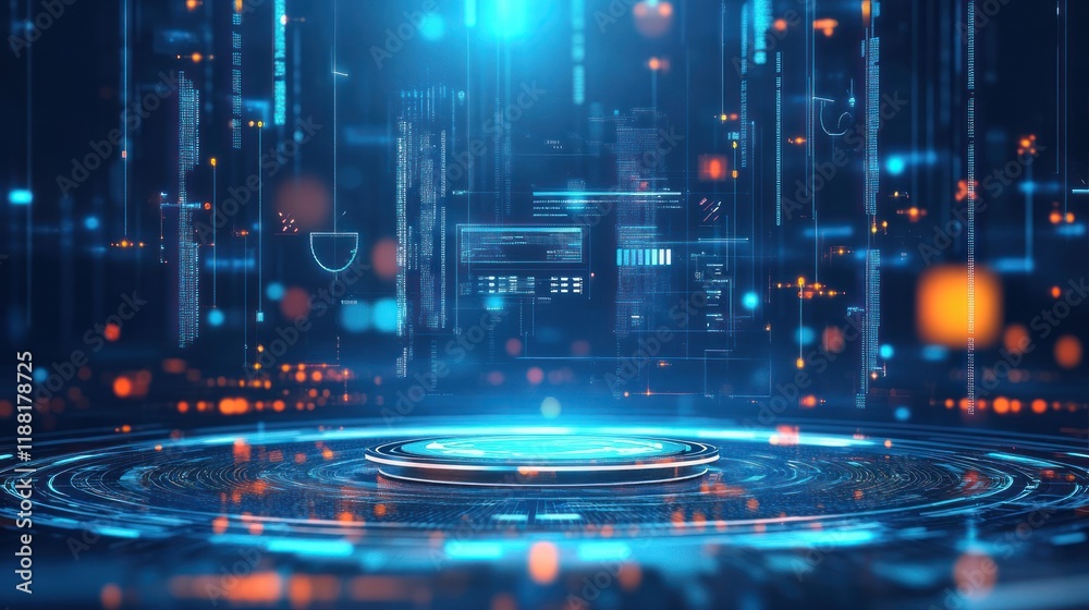 Poster Futuristic Digital Interface Platform Showing Data Streams