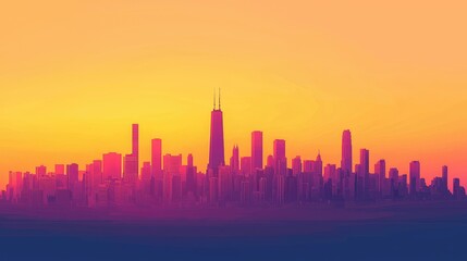 Fototapeta premium Urban skyline silhouette at sunset with vibrant color gradients