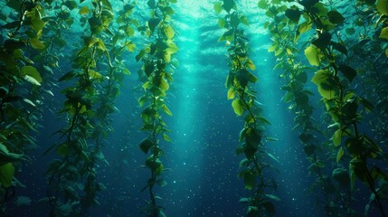 Fototapeta premium Serene Underwater Scene with Lush Green Plants and Light Rays