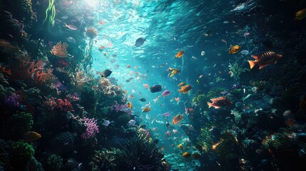 Fototapeta premium Underwater Scene with Colorful Fish and Vibrant Coral Reef Life