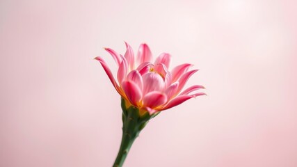 Obraz premium A delicate pink cactus blossom against a soft blush background, showcasing the beauty and resilience of nature.