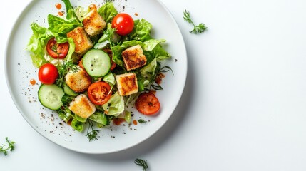 Freshly picked kale, lettuce, celery, carrots, and tomatoes placed in a stylish ceramic dish, their natural colors popping against the clean white background.