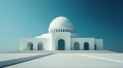 Majestic White Mosque Under a Clear Blue Sky