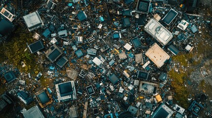 Aerial View of Electronic Waste and Scrap Metal Collection Site