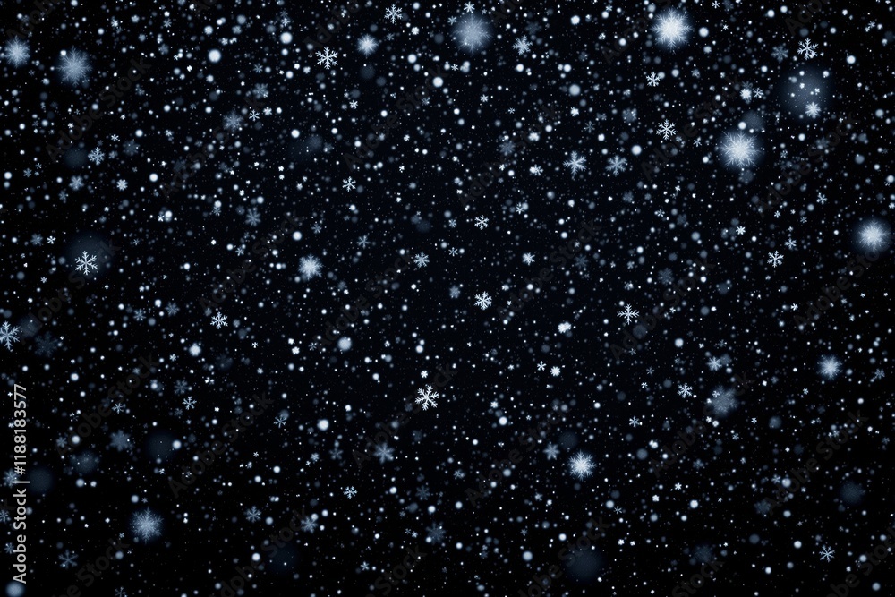 Poster Snowflakes against a dark background with glowing light particles, creating a winter-themed texture concept.