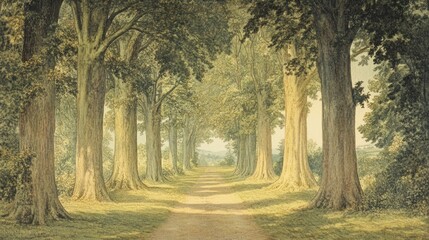 Fototapeta premium A Serene Path Through Tall Majestic Trees