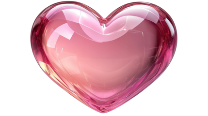 Pink Glass Heart: A captivating image of a translucent pink glass heart, gleaming with an alluring shine and smooth curves.  The heart is presented against a transparent background.