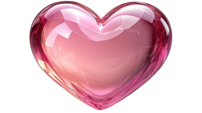 Pink Glass Heart: A captivating image of a translucent pink glass heart, gleaming with an alluring shine and smooth curves. The heart is presented against a transparent background.