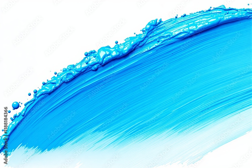 Poster abstract blue paint splash with smooth brush strokes on white background.
