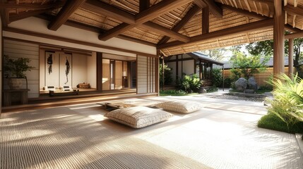 Tranquil Japanese Style Interior with Natural Light and Zen Garden