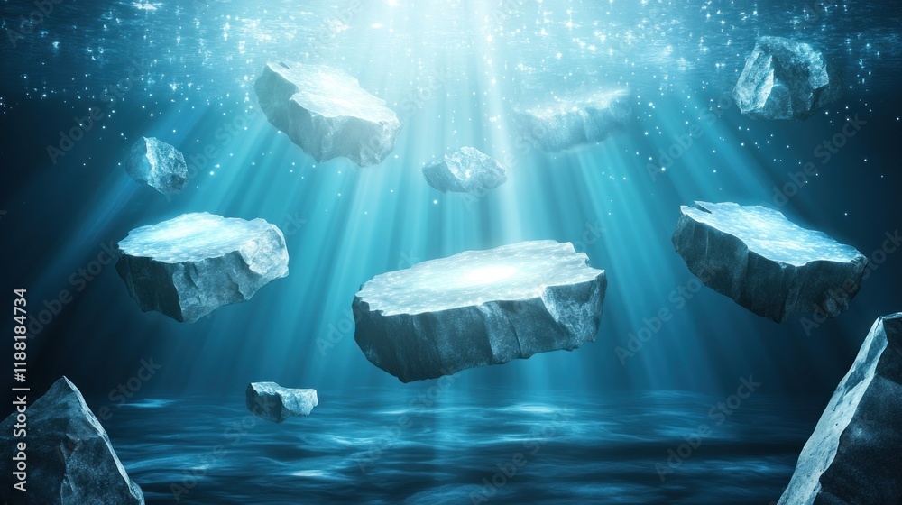Poster Submerged Rocks Float In Mysterious Underwater Scene