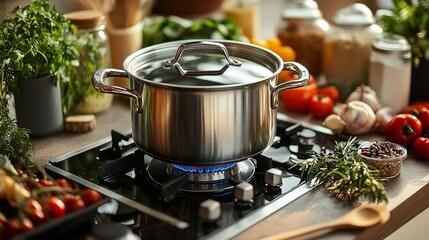 Stainless Steel Pot on Stove