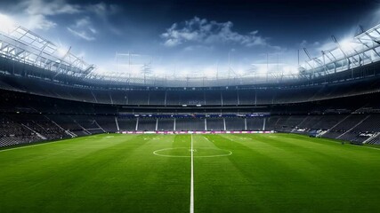 illuminated 3d grass grand spotlights stadium green field background grass building background empty playground sport universal illustration digital advertisement sport stadium football rugby soccer - Powered by Adobe