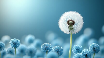 Obraz premium Delicate Dandelion Against Pastel Blue Background