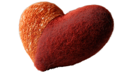 Rustic Heart: A handcrafted felt heart in warm, autumnal tones of deep red and orange, showcasing a textured surface and unique ombre effect. This image evokes feelings of warmth, comfort.