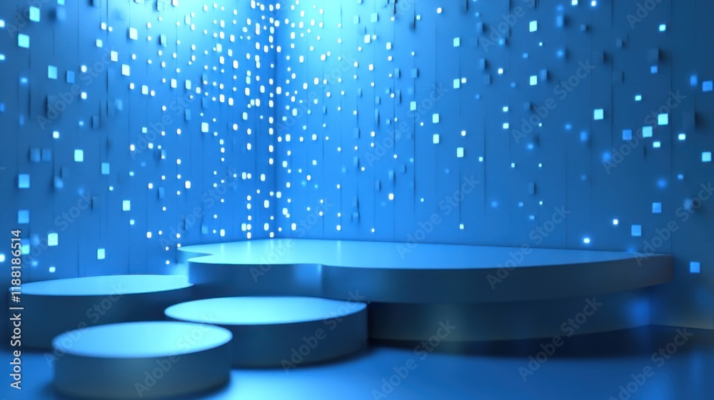 Poster abstract blue platform with glowing square background
