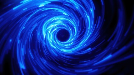 Abstract digital art of a glowing blue vortex with a dark center, representing the swirling energy of a galaxy or the infinite potential of the universe.