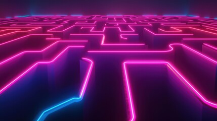 Obraz premium Neon Maze with Glowing Pathways in Futuristic Digital Style