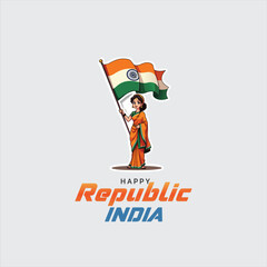26 January Indian Republic day celebration. Aircraft of tricolor flag in sky  poster, banner, social media post with Happy Republic day in Hindi, calligraphy, 26 January Republic day wishes