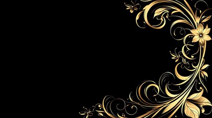 Golden Floral Design On Black Background