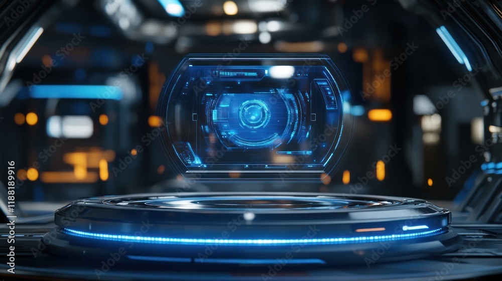 Poster Futuristic Holographic Interface Display On Circular Platform
