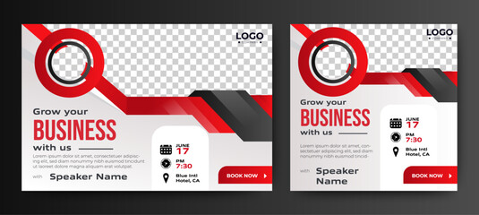 Online Business live webinar banner invitation and social media post template. Business webinar invitation design. Vector
