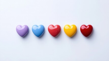 Obraz premium A row of five hearts in different colors