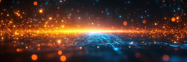 A vibrant futuristic biochip glowing in blue and green 