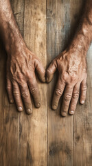 Old Hands on a Wooden Background