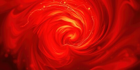 Abstract swirl of vibrant red with delicate, golden lines and particles, creating a dynamic and mesmerizing visual experience.