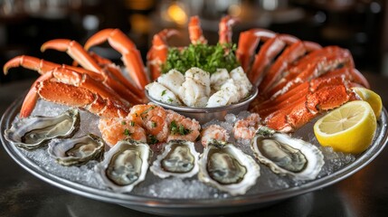 Delicious Seafood Platter with Crab Legs Oysters and Shrimp