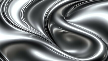Obraz premium An abstract liquid metal texture with smooth, flowing curves in shades of silver and chrome. The shiny metallic surface creates a futuristic and sleek look