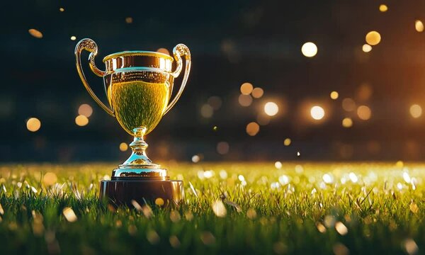 trophy in the center of a stadium, moment of winning the match, moment after winning, 1st position, cricket ground, stadium in night 4k Videos