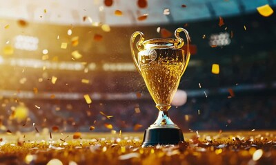 trophy in the center of a stadium, moment of winning the match, moment after winning, 1st position, cricket ground, stadium in night 4k Videos