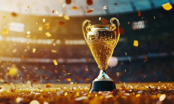 trophy in the center of a stadium, moment of winning the match, moment after winning, 1st position, cricket ground, stadium in night 4k Videos