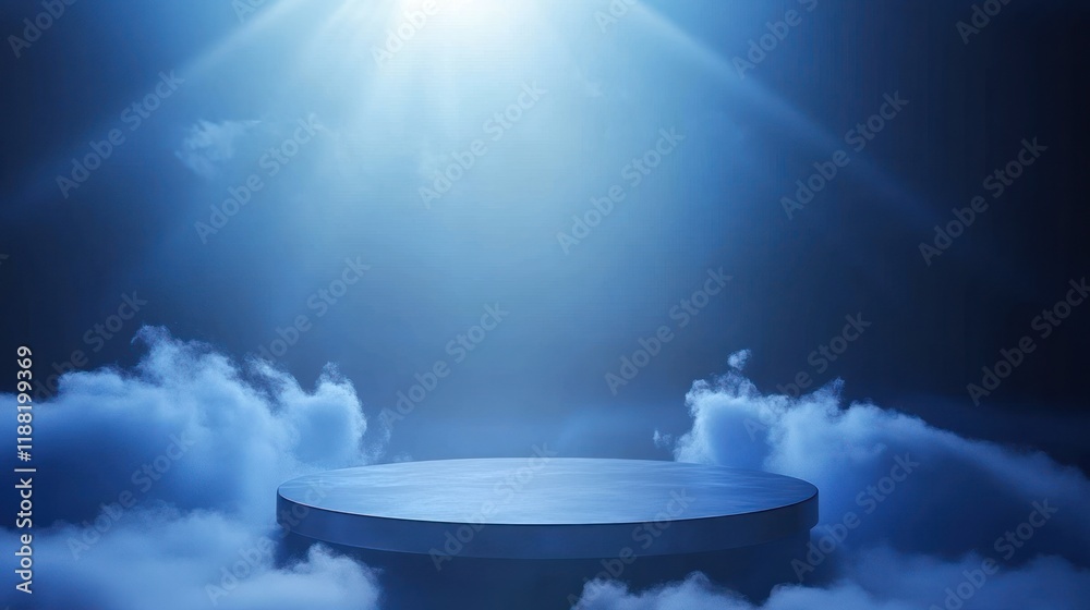 Poster Blue Circular Platform In A Misty Setting