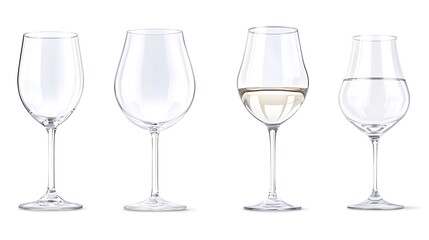 A clean, modern set of wine glasses isolated on white, perfect for party or event-related ads.