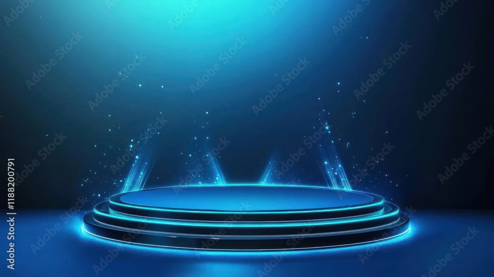 Poster illuminated circular platform with glowing accents